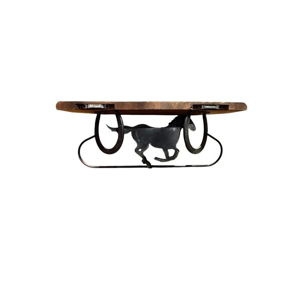 Rustic Western Horse Wall Shelf and Towel Bar With Horseshoe Design - Picture 7 of 7